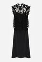 Czarna Bawełniano-Wiskozowa Sukienka Slip Dress z Ozdobną Narzutką Sagossia