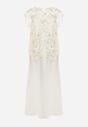 Jasnobeżowa Bawełniano-Wiskozowa Sukienka Slip Dress z Ozdobną Narzutką Sagossia