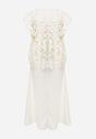 Jasnobeżowa Bawełniano-Wiskozowa Sukienka Slip Dress z Ozdobną Narzutką Sagossia
