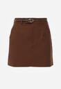 Brązowa Spódnica z Bawełną o Dopasowanym Kroju z Paskiem i Podszewką-Szortami Vitia