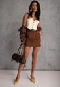 Brązowa Spódnica z Bawełną o Dopasowanym Kroju z Paskiem i Podszewką-Szortami Vitia