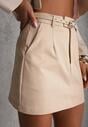 Beżowa Spódnica z Bawełną o Dopasowanym Kroju z Paskiem i Podszewką-Szortami Vitia