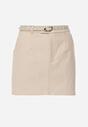 Beżowa Spódnica z Bawełną o Dopasowanym Kroju z Paskiem i Podszewką-Szortami Vitia