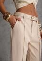 Beżowe Spodnie High Waist o Fasonie Cygaretek z Paskiem ze Sprzączką Glaclea
