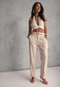 Beżowe Spodnie High Waist o Fasonie Cygaretek z Paskiem ze Sprzączką Glaclea