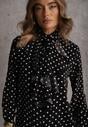 Czarna Falbaniasta Koszula z Wiskozy w Kropki ze Stójką Aegista