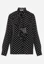 Czarna Falbaniasta Koszula z Wiskozy w Kropki ze Stójką Aegista