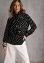 Czarna Falbaniasta Koszula z Wiskozy w Kropki ze Stójką Aegista