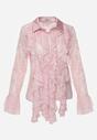 Różowa Wiskozowa Koronkowa Koszula z Bawełną i Falbanami  Oraeno
