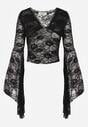 Czarna Bluzka z Koronki z Długimi Rozszerzanymi Rękawami Kielea