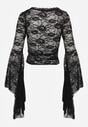 Czarna Bluzka z Koronki z Długimi Rozszerzanymi Rękawami Kielea