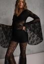 Czarna Bluzka z Koronki z Długimi Rozszerzanymi Rękawami Kielea