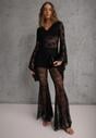 Czarna Bluzka z Koronki z Długimi Rozszerzanymi Rękawami Kielea