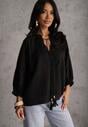 Czarna Wiązana Bluzka w Stylu Boho z Tencelu z Koralikami i Koronką Helotis