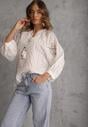Biała Wiązana Bluzka w Stylu Boho z Tencelu z Koralikami i Koronką Helotis