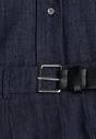 Granatowy Komplet z Bawełniano-Wiskozowej Imitacji Jeansu z Koszulą i Spódnicą z Paskiem Andaig