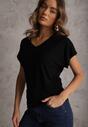 Czarny Wiskozowy T-shirt z Dekoltem V Eupharis
