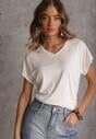 Biały Wiskozowy T-shirt z Dekoltem V Eupharis