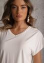 Biały Wiskozowy T-shirt z Dekoltem V Eupharis