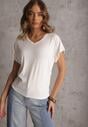 Biały Wiskozowy T-shirt z Dekoltem V Eupharis
