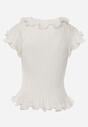 Biała Bluzka z Wiskozą w Prążki z Falbanami Eunione