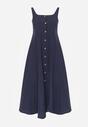 Granatowa Sukienka Rozkloszowana z Wiskozą i Bawełną Ozdobiona Guzikami Nikippe