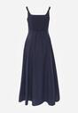 Granatowa Sukienka Rozkloszowana z Wiskozą i Bawełną Ozdobiona Guzikami Nikippe