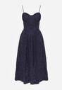 Granatowa Rozkloszowana Sukienka z Bawełny na Ramiączka Zdobiona Haftem Adozaphaura
