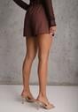 Brązowe Szorty High Waist w Eleganckim Stylu z Cienkim Paskiem ze Sprzączką Rissarie