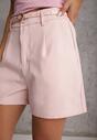 Różowe Szorty High Waist w Eleganckim Stylu z Cienkim Paskiem ze Sprzączką Rissarie