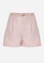 Różowe Szorty High Waist w Eleganckim Stylu z Cienkim Paskiem ze Sprzączką Rissarie