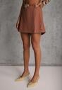 Brązowe Spódnico-Szorty High Waist Ozdobione Metaliczną Aplikacją i Paskiem Retness