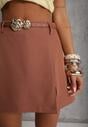 Brązowe Spódnico-Szorty High Waist Ozdobione Metaliczną Aplikacją i Paskiem Retness