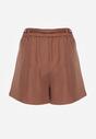 Brązowe Spódnico-Szorty High Waist Ozdobione Metaliczną Aplikacją i Paskiem Retness