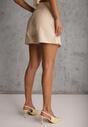 Beżowe Asymetryczne Spódnico-Szorty z Bawełną i Imitacją Kieszeni Tinabel