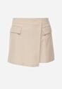 Beżowe Asymetryczne Spódnico-Szorty z Bawełną i Imitacją Kieszeni Tinabel