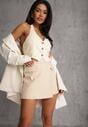 Beżowe Asymetryczne Spódnico-Szorty z Bawełną i Imitacją Kieszeni Tinabel