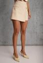 Beżowe Asymetryczne Spódnico-Szorty z Bawełną i Imitacją Kieszeni Tinabel