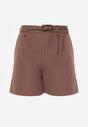 Brązowe Szorty Ozdobione Paskiem i Metaliczną Klamrą Tinalin