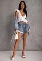 Niebieskie Jeansowe Szorty z Bawełny Ozdobione Falbanami Kassyllis