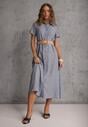 Niebieska Sukienka o Koszulowym Fasonie z Krótkim Rękawem i Paskiem z Klamrą  Sylphusi