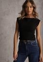 Czarna Bluzka Elastyczna z Dekoltem Łódka Artosa