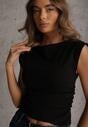 Czarna Bluzka Elastyczna z Dekoltem Łódka Artosa