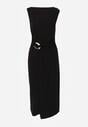Czarna Dopasowana Sukienka Elegancka z Aplikacją w Talii Corope