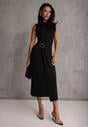 Czarna Dopasowana Sukienka Elegancka z Aplikacją w Talii Corope