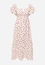 Beżowa Rozkloszowana Sukienka w Kropki z Bawełny z Bufiastymi Rękawami Aninele