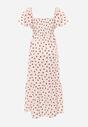 Beżowa Rozkloszowana Sukienka w Kropki z Bawełny z Bufiastymi Rękawami Aninele