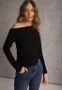 Czarna Marszczona Bluzka z Wiskozą i Bawełną Trihal