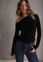 Czarna Marszczona Bluzka z Wiskozą i Bawełną Trihal