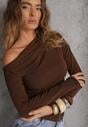 Brązowa Marszczona Bluzka z Wiskozą i Bawełną Trihal